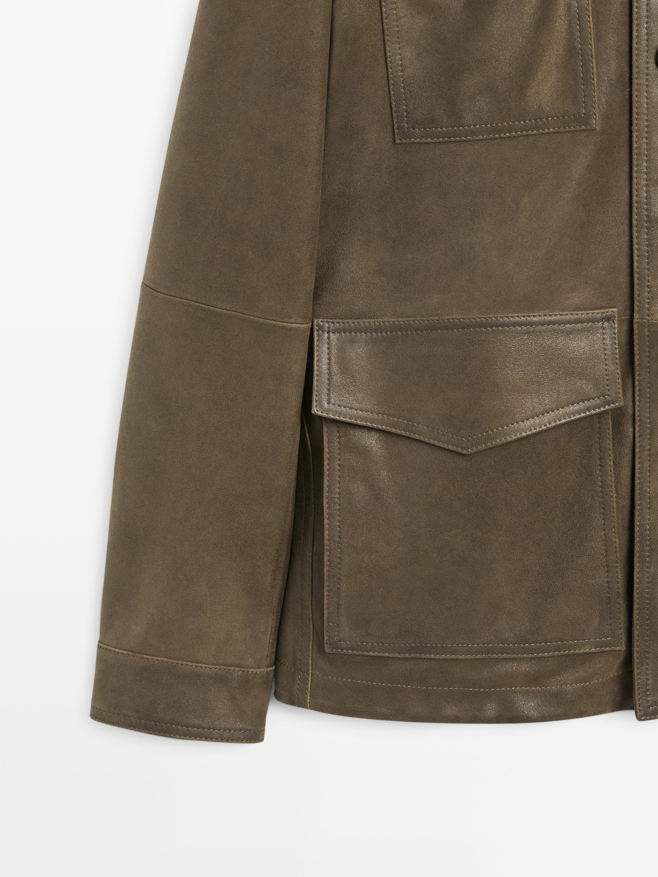 Distressed-effect goatskin leather jacket